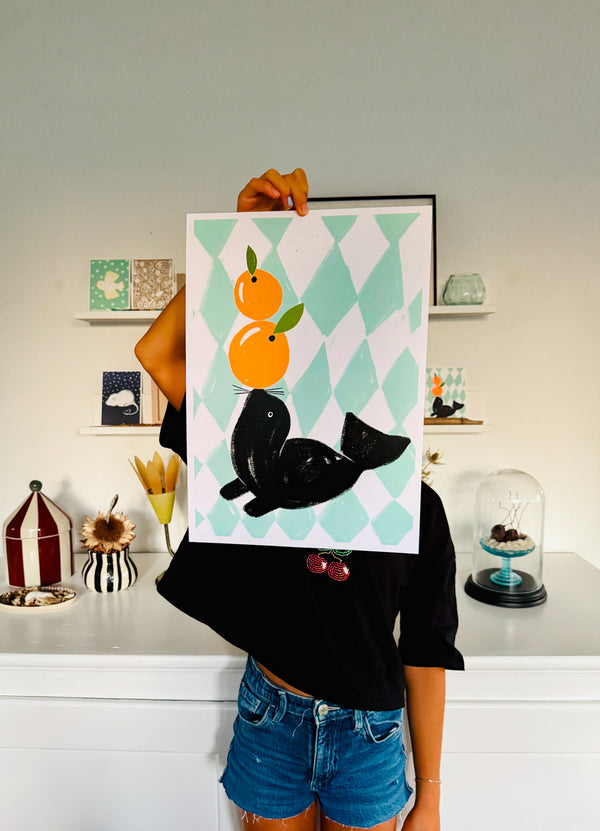 Poster Seehund & Orange