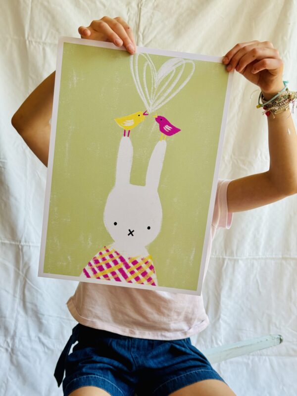 Poster - Hase mit Vögel